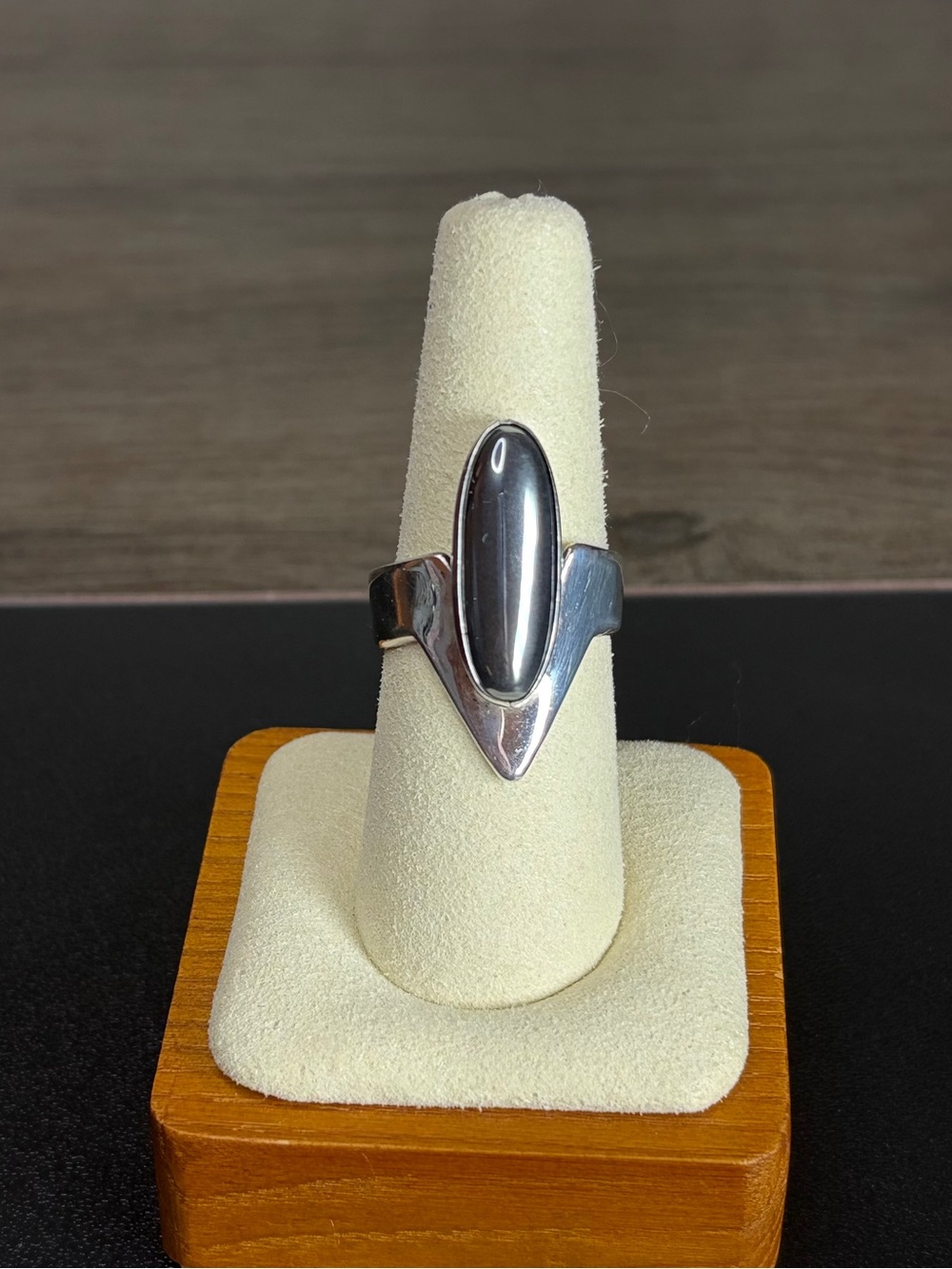 Modern Sterling Silver Hematite Statement Ring